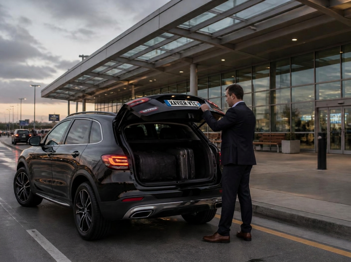 Mercedes GLA 250e noire de Xavier VTC lors d’un transfert vers l’aéroport Montpellier Méditerranée