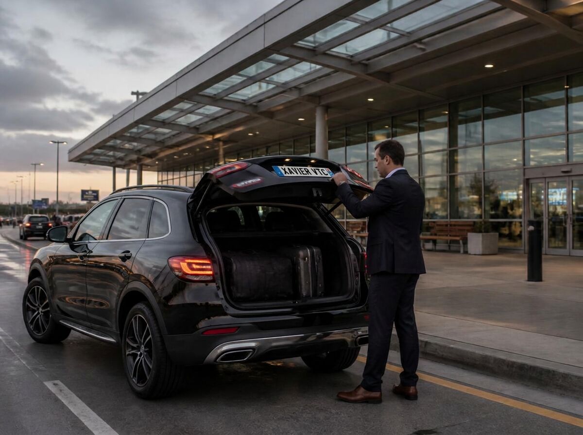 Mercedes GLA 250e noire de Xavier VTC lors d’un transfert vers l’aéroport Montpellier Méditerranée